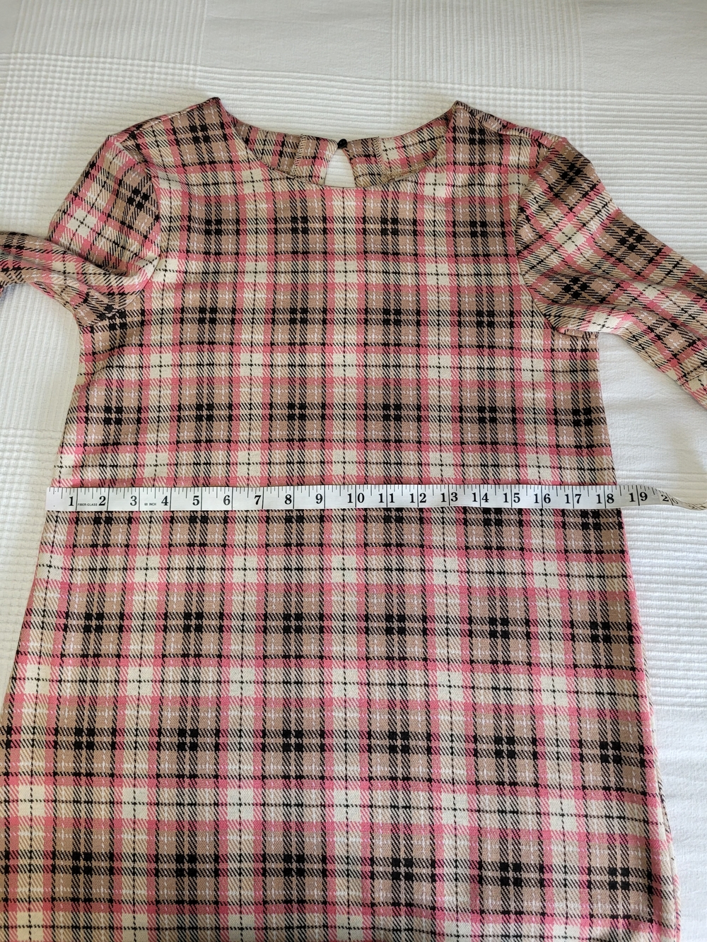 🍂 Twik Simons Pink Plaid Bell Sleeve Shift Dress Size L - EUC - Picture 9 of 11